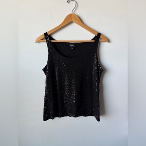 Talbots Black Sequin/Sparkly Scoop Neck Sleeveless Tank Top Fancy Glam Sparkly